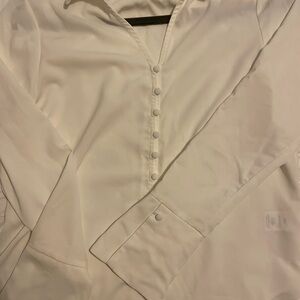 Maison d’Amélie White Button-Up Blouse – Fabric Covered Buttons